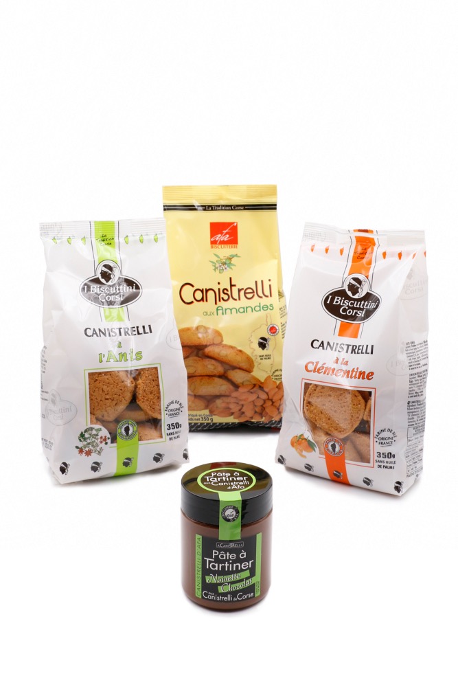 PACK 3 Canistrelli Amandes-Clementine-Anis + 1 Pâte à tartiner noisette-choco-canistrelli